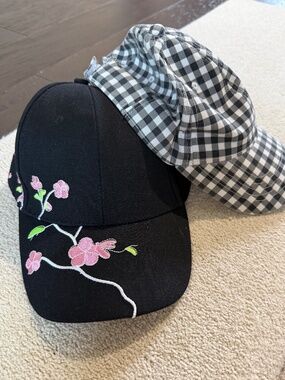 Ladies cute baseball caps — black— adjustable fit